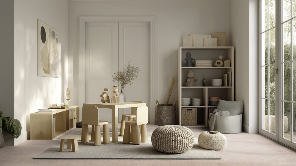 Kamštinės grindys Wicanders Cork Inspire Fashionable Antique White skandinaviško stiliaus kambaryje